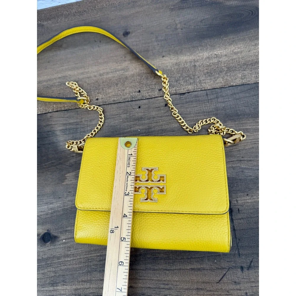 Tory Burch Britten Wallet on Chain Yellow Pebbled Leather Crossbody Bag Gold